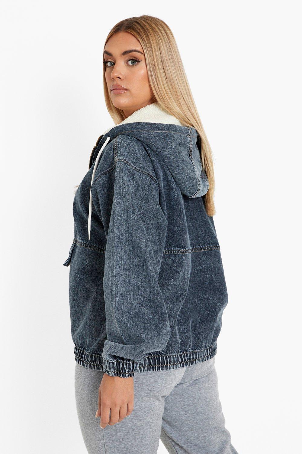 Plus Borg Lined Denim Hoodie